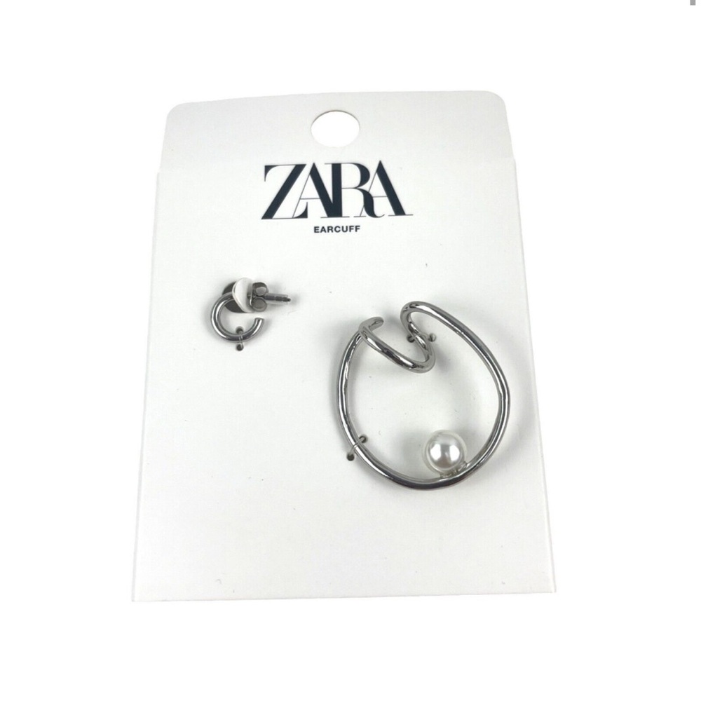 NWT ⚜️🩶⚜️ ZARA Silver Hoop Ear Cuff Pearl Earring Set